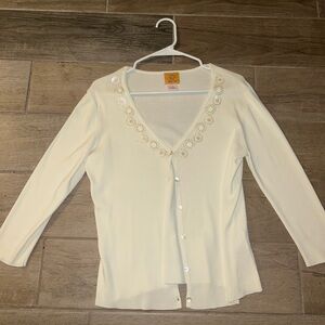 Elegant Cream Cardigan with Floral Details